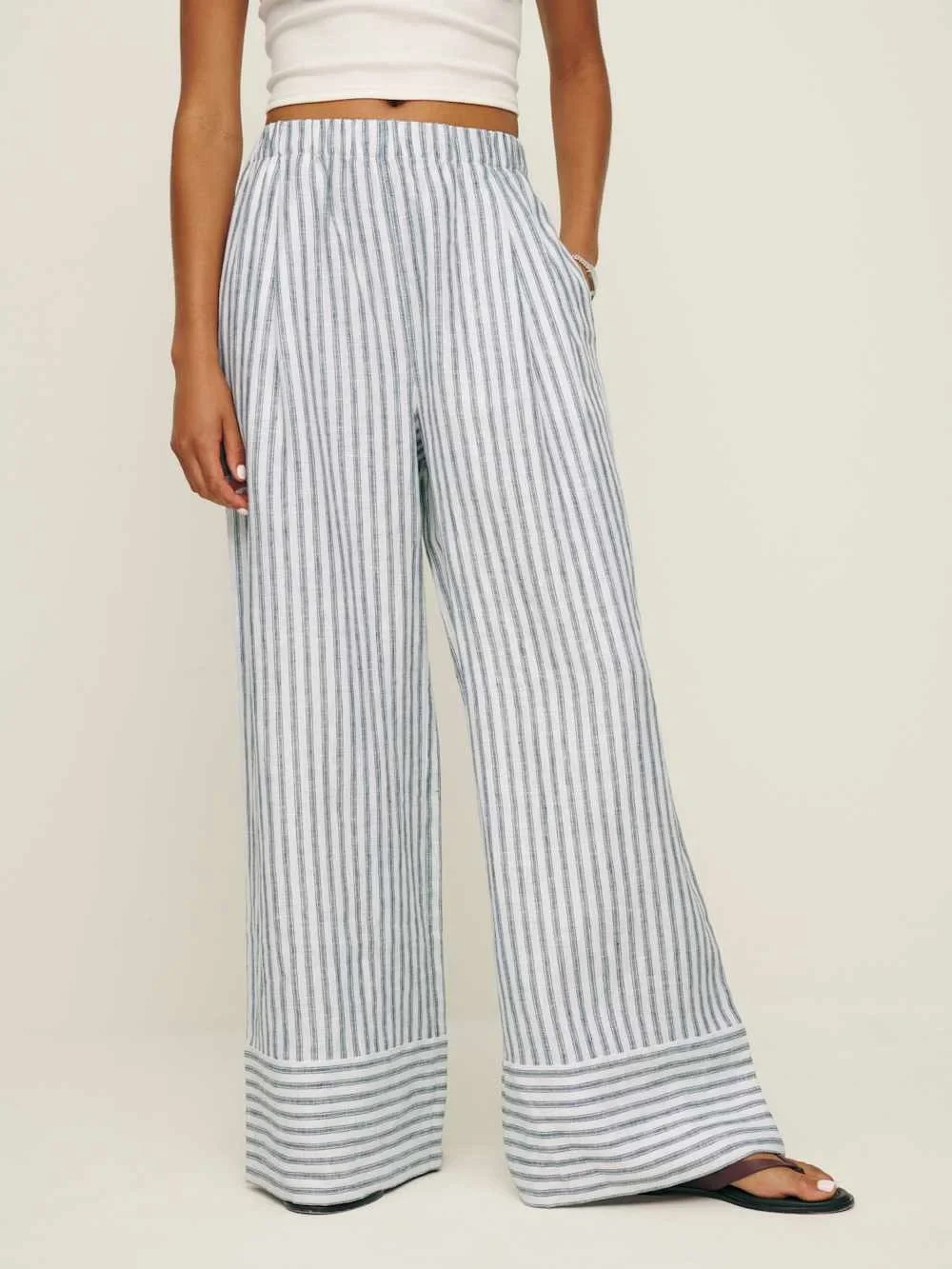 OG $188 Reformation Fernando Wide-Leg Striped Pants